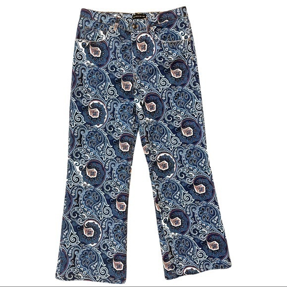 Etro High Rise Wide Leg Paisley Jeans Blue and Red Size 30 - Picture 1 of 9